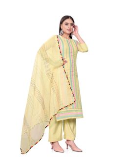 Zeepkart - Vichitra Cotton Blend Yellow Gota Embroidered Unstitched Dress Material (Set of 3)
