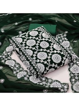 Zeepkart - Vichitra Georgette Green Embroidered Lace Work Unstitched Dress Material (Set of 3)