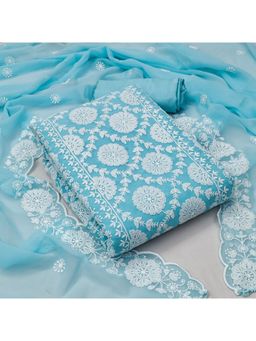 Zeepkart - Vichitra Georgette Blue Embroidered Lace Work Unstitched Dress Material (Set of 3)