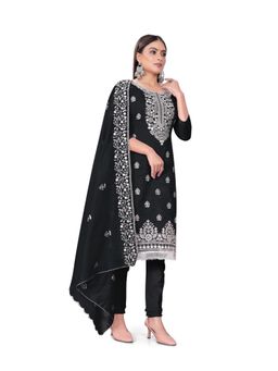 Zeepkart - Vichitra Cotton Blend Black Embroidered Unstitched Dress Material (Set of 3)