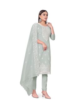 Zeepkart - Vichitra Cotton Blend Grey Embroidered Unstitched Dress Material (Set of 3)