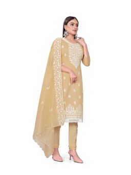 Zeepkart - Vichitra Cotton Blend Mustard Embroidered Unstitched Dress Material (Set of 3)