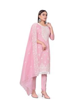 Zeepkart - Vichitra Cotton Blend Pink Embroidered Unstitched Dress Material (Set of 3)