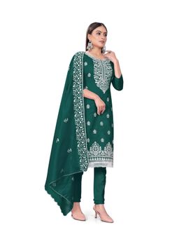 Zeepkart - Vichitra Cotton Blend Green Embroidered Unstitched Dress Material (Set of 3)