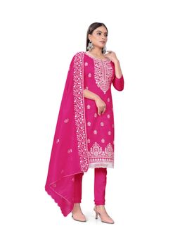 Zeepkart - Vichitra Cotton Blend Pink Embroidered Unstitched Dress Material (Set of 3)