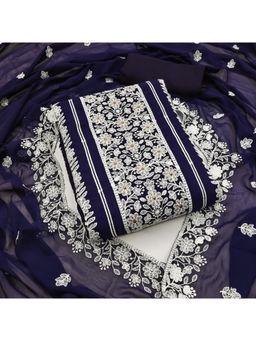 Zeepkart - Vichitra Georgette Blue Embroidered Lace Work Unstitched Dress Material (Set of 3)