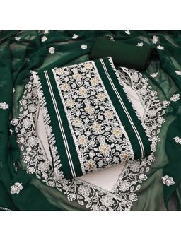 Zeepkart - Vichitra Georgette Green Embroidered Lace Work Unstitched Dress Material (Set of 3)
