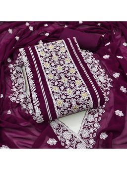 Zeepkart - Vichitra Georgette Purple Embroidered Lace Work Unstitched Dress Material (Set of 3)