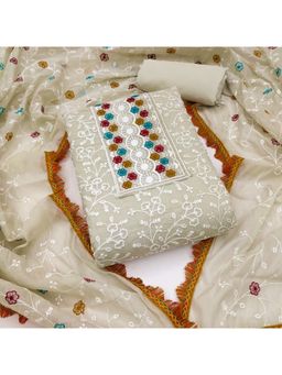 Zeepkart - Vichitra Chanderi Ivory Embroidered Thread Work Unstitched Dress Material (Set of 3)