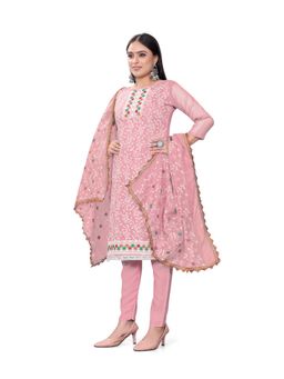 Zeepkart - Vichitra Chanderi Pink Embroidered Thread Work Unstitched Dress Material (Set of 3)