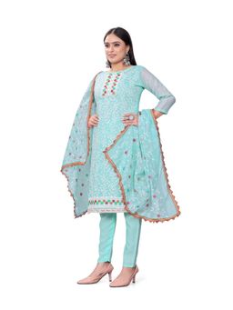 Zeepkart - Vichitra Chanderi Black Embroidered Thread Work Unstitched Dress Material (Set of 3)