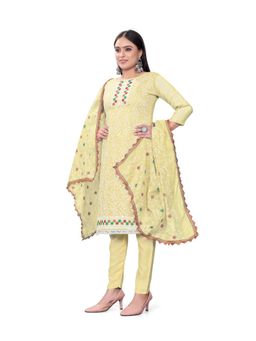Zeepkart - Vichitra Chanderi Yellow Embroidered Thread Work Unstitched Dress Material (Set of 3)