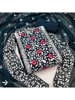 Zeepkart - Vichitra Georgette Blue Embroidered Unstitched Dress Material (Set of 3)