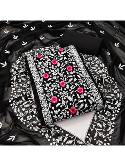 Zeepkart - Vichitra Georgette Black Embroidered Unstitched Dress Material (Set of 3)