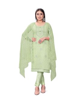 Zeepkart - Vichitra Chanderi Green Embroidered Sequined Unstitched Dress Material (Set of 3)