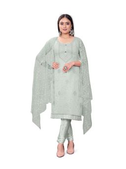 Zeepkart - Vichitra Chanderi Grey Embroidered Sequined Unstitched Dress Material (Set of 3)