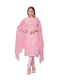 Zeepkart - Vichitra Chanderi Pink Embroidered Sequined Unstitched Dress Material (Set of 3)
