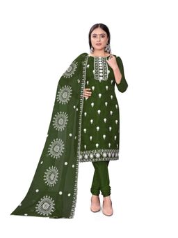 Zeepkart - Vichitra Organza Silk Green Embroidered Lace Work Unstitched Dress Material (Set of 3)