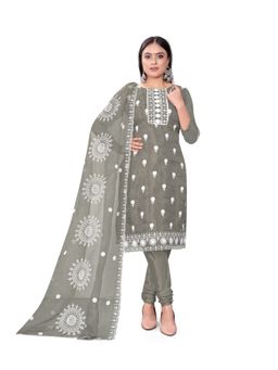 Zeepkart - Vichitra Organza Silk Grey Embroidered Lace Work Unstitched Dress Material (Set of 3)