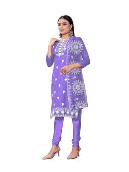 Zeepkart - Vichitra Organza Silk Lavender Embroidered Lace Work Unstitched Dress Material (Set of 3)