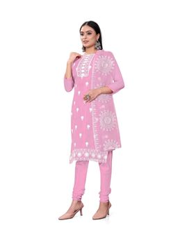 Zeepkart - Vichitra Organza Silk Pink Embroidered Lace Work Unstitched Dress Material (Set of 3)