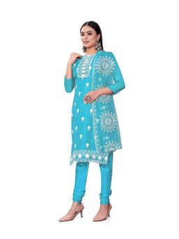 Zeepkart - Vichitra Organza Silk Blue Embroidered Lace Work Unstitched Dress Material (Set of 3)