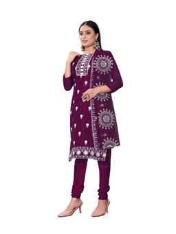 Zeepkart - Vichitra Organza Silk Purple Embroidered Lace Work Unstitched Dress Material (Set of 3)