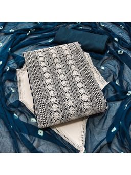 Zeepkart - Vichitra Georgette Blue Embroidered Thread Work Unstitched Dress Material (Set of 3)