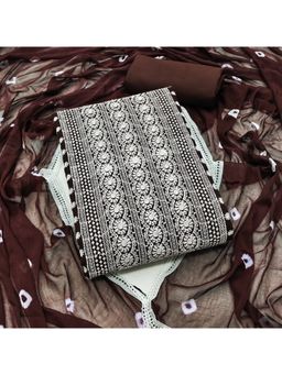 Zeepkart - Vichitra Georgette Brown Embroidered Thread Work Unstitched Dress Material (Set of 3)