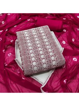 Zeepkart - Vichitra Georgette Pink Embroidered Thread Work Unstitched Dress Material (Set of 3)