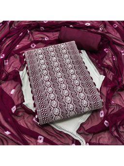 Zeepkart - Vichitra Georgette Purple Embroidered Thread Work Unstitched Dress Material (Set of 3)