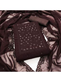 Zeepkart - Vichitra Georgette Brown Embroidered Sequined Unstitched Dress Material (Set of 3)