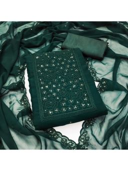 Zeepkart - Vichitra Georgette Green Embroidered Sequined Unstitched Dress Material (Set of 3)