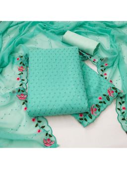 Zeepkart - Vichitra Georgette Turquoise Embroidered Sequined Unstitched Dress Material (Set of 3)