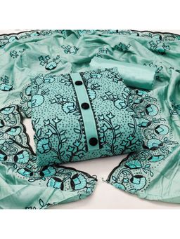 Zeepkart - Vichitra Cotton Blend Turquoise Embroidered Sequined Unstitched Dress Material (Set of 3)