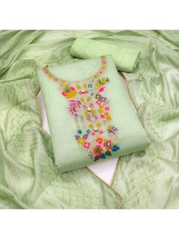 Zeepkart - Vichitra Banarasi Green Gota Embroidered Unstitched Dress Material (Set of 3)