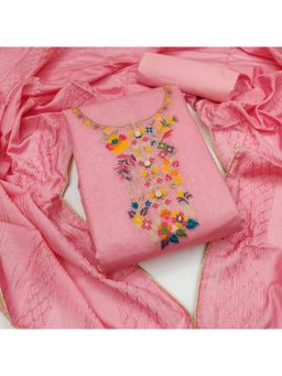 Zeepkart - Vichitra Banarasi Pink Gota Embroidered Unstitched Dress Material (Set of 3)