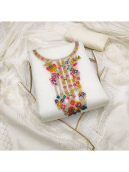 Zeepkart - Vichitra Banarasi Ivory Gota Embroidered Unstitched Dress Material (Set of 3)