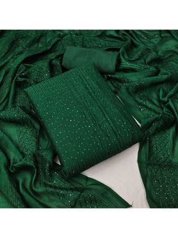Zeepkart - Vichitra Chanderi Green Embroidered Sequined Unstitched Dress Material (Set of 3)