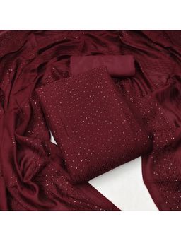 Zeepkart - Vichitra Chanderi Maroon Embroidered Sequined Unstitched Dress Material (Set of 3)