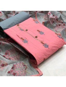 Zeepkart - Vichitra Cotton Blend Pink Gota Embroidered Unstitched Dress Material (Set of 3)