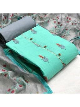 Zeepkart - Vichitra Cotton Blend Aqua Gota Embroidered Unstitched Dress Material (Set of 3)