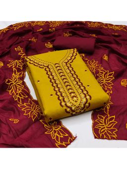 Zeepkart - Vichitra Cotton Blend Yellow Embroidered Sequined Unstitched Dress Material (Set of 3)