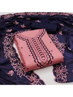 Zeepkart - Vichitra Cotton Blend Pink Embroidered Sequined Unstitched Dress Material (Set of 3)