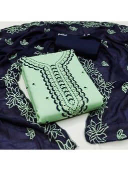 Zeepkart - Vichitra Cotton Blend Green Embroidered Sequined Unstitched Dress Material (Set of 3)