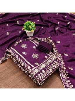 Zeepkart - Vichitra Silk Blend Purple Embroidered Thread Work Unstitched Dress Material (Set of 3)