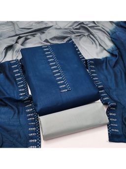 Zeepkart - Vichitra Cotton Blend Blue Embroidered Thread Work Unstitched Dress Material (Set of 3)