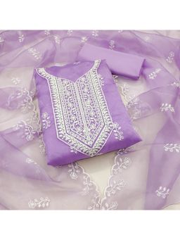 Zeepkart - Vichitra Organza Silk Lavender Embroidered Thread Work Unstitched Dress Material (Set of 3)