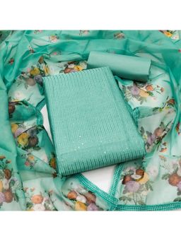 Zeepkart - Vichitra Chanderi Turquoise Embroidered Sequined Unstitched Dress Material (Set of 3)
