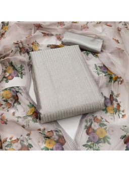 Zeepkart - Vichitra Chanderi Grey Embroidered Sequined Unstitched Dress Material (Set of 3)